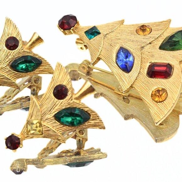 Exquisite Weiss Signed Multicolor Textured Gold Plate Christmas Tree Set - Picture 7 of 11